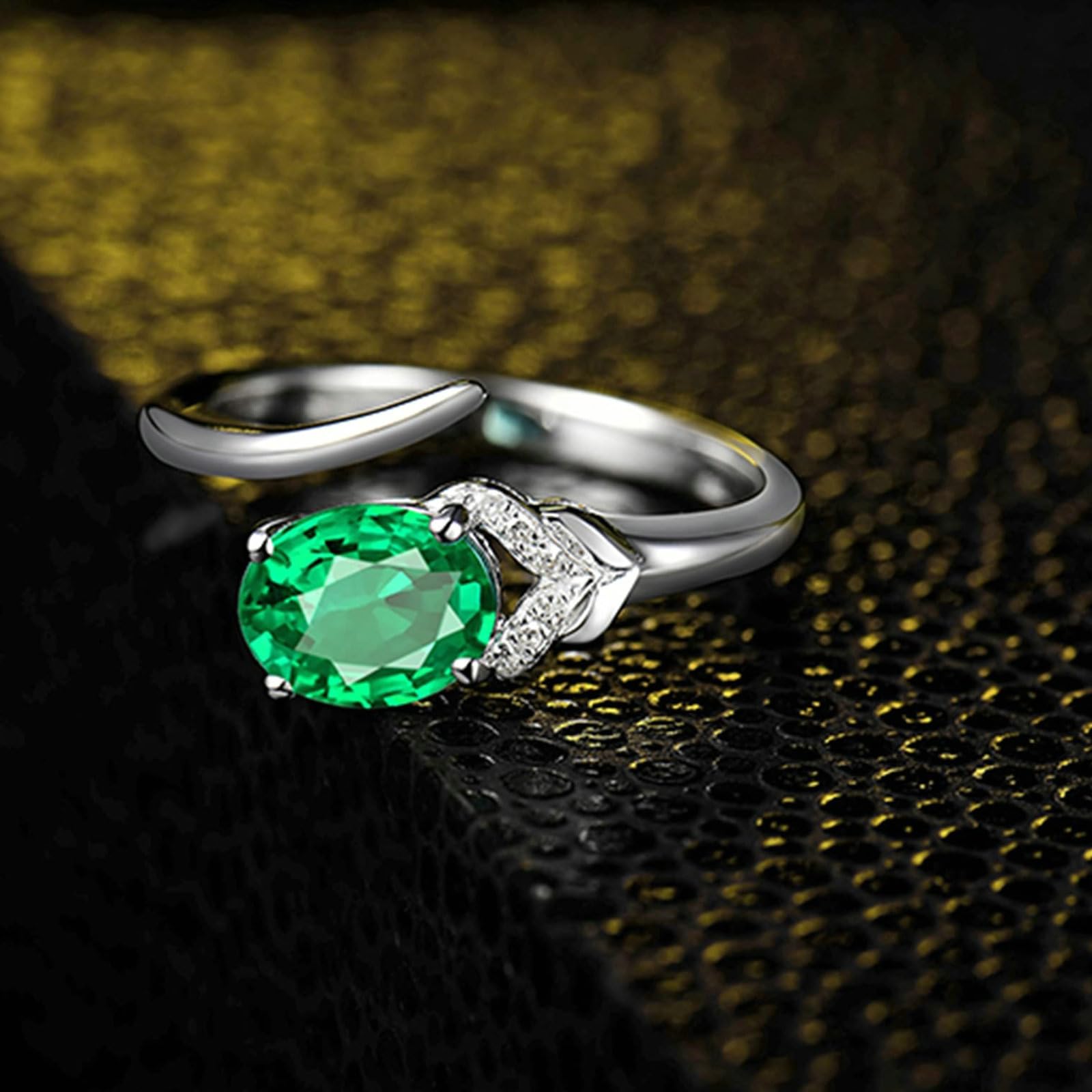 Anillos de compromiso de oro blanco y platino, anillo de boda para mujer, talla 1/2-V, 1/2, rosa con esmeralda ovalada de 1,2 quilates y moissanita de 0,03 quilates