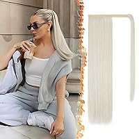 Vista 73 de BARSDAR - Extensión de cola de caballo recta con resaltado marrón medio, de 26 pulgadas de largo, con clip envolvente para mujeres, extensiones