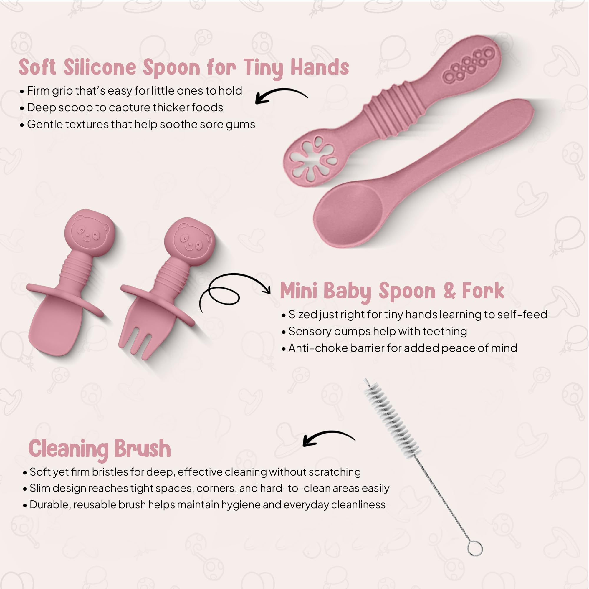 O'doe 11 piezas de suministros de alimentación de destete LED para bebés para niños pequeños, juego de alimentación para bebés | Juego de utensilios de silicona con succión para bebés con cucharas