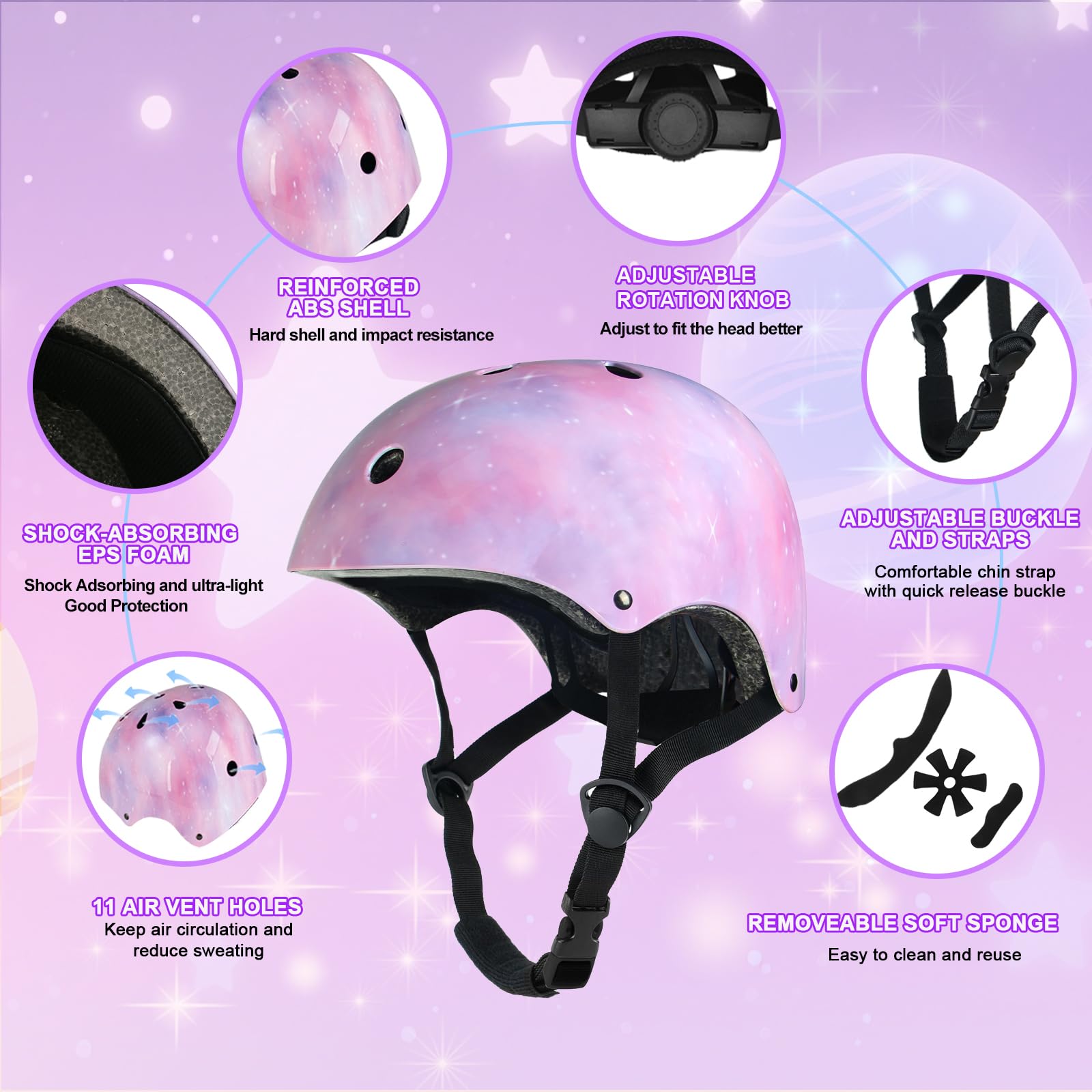 Casco bici skateboard per bambina bambino, Casco protettivo regolabile per ciclismo multisport, pattinaggio in linea, bicicletta, monopattino