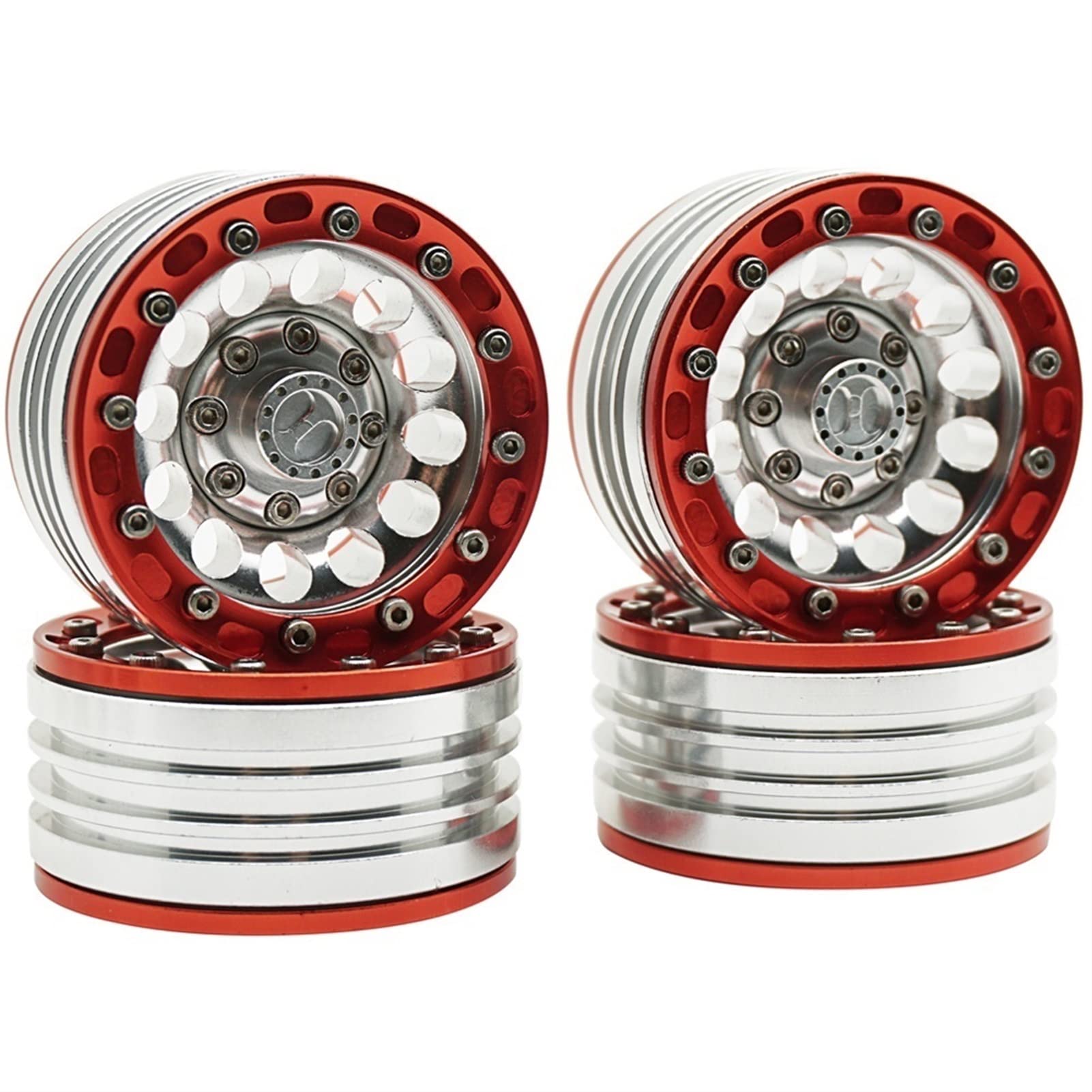 1/10. Rc. Rock Clawler Samochody Części 1/2/4 PCS Metal Silver Red Wheel Felgi 1,9 Cala Beadlock Wheel Hubs Pasuje Do Osiowej SCX10 CC01. (Color : 4Pcs)