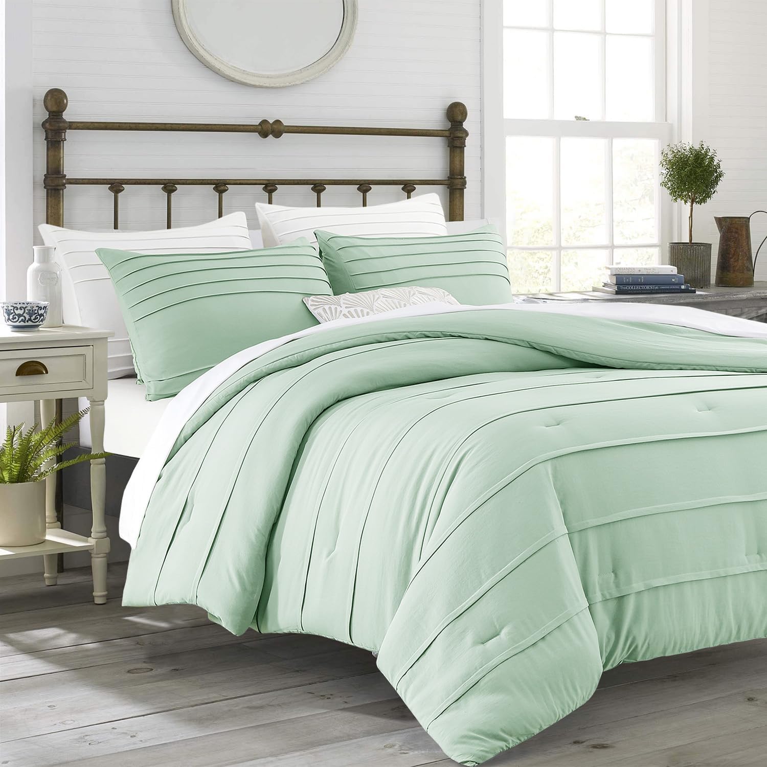 ALEISSEL Sage Green King Comforter Set 3 Pieces Pinch