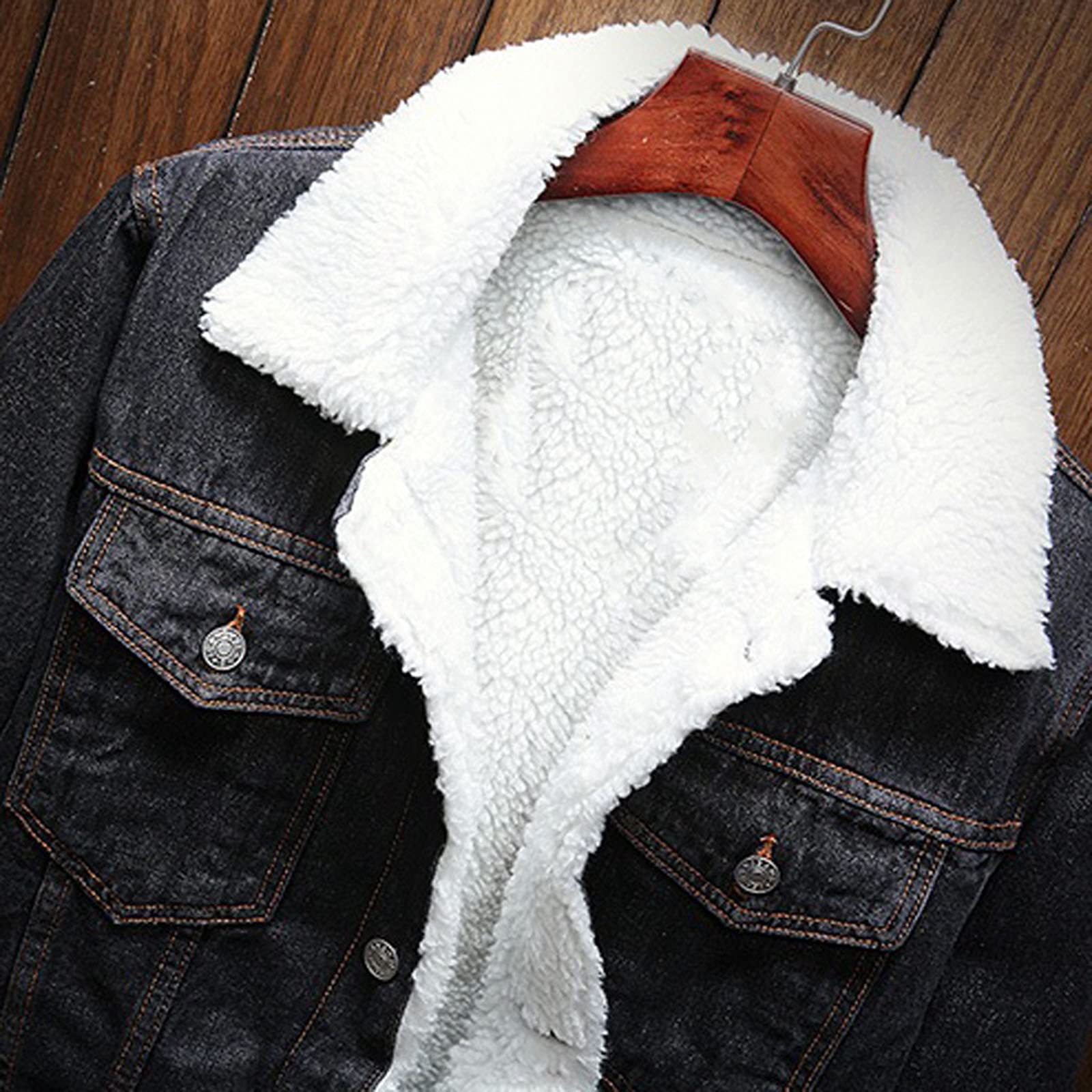 Chaqueta vaquera cálida para hombre, chaqueta vaquera con forro polar sherpa, cálida, a la moda, talla grande, con herramientas, color sólido, abrigos de invierno gruesos, cómoda chaqueta militar
