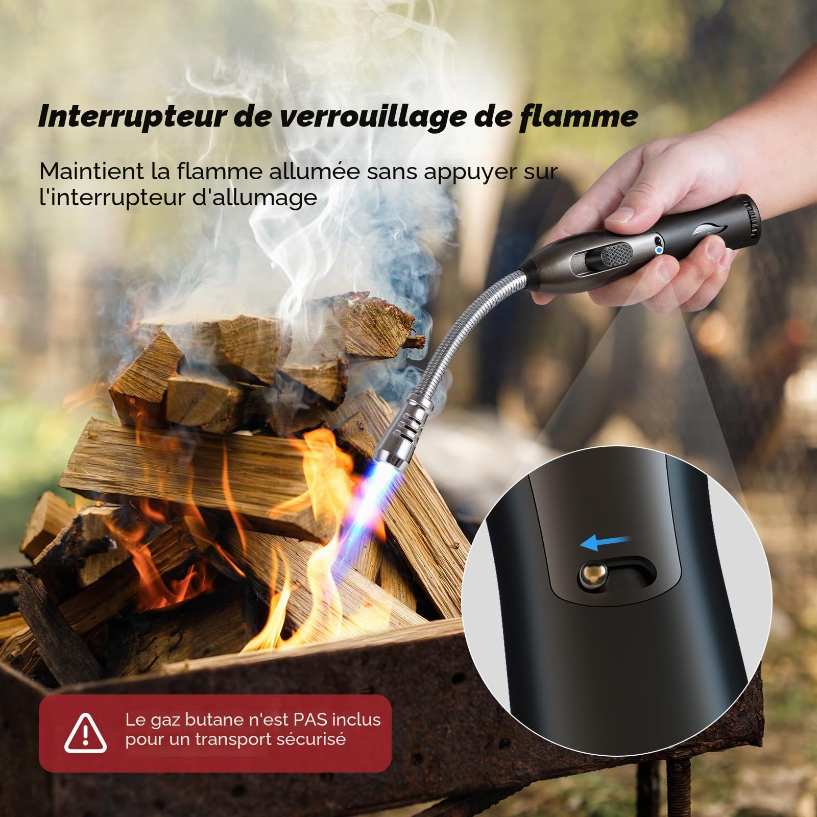 2Pcs Briquet Allume-Feu Rechargeable, Gaz/Allumette Long Allume-Bougies Tempête Flamme Chalumeau BBQ, Cheminée, Bois, Camping (Gaz Non Inclus) Noir et Orange