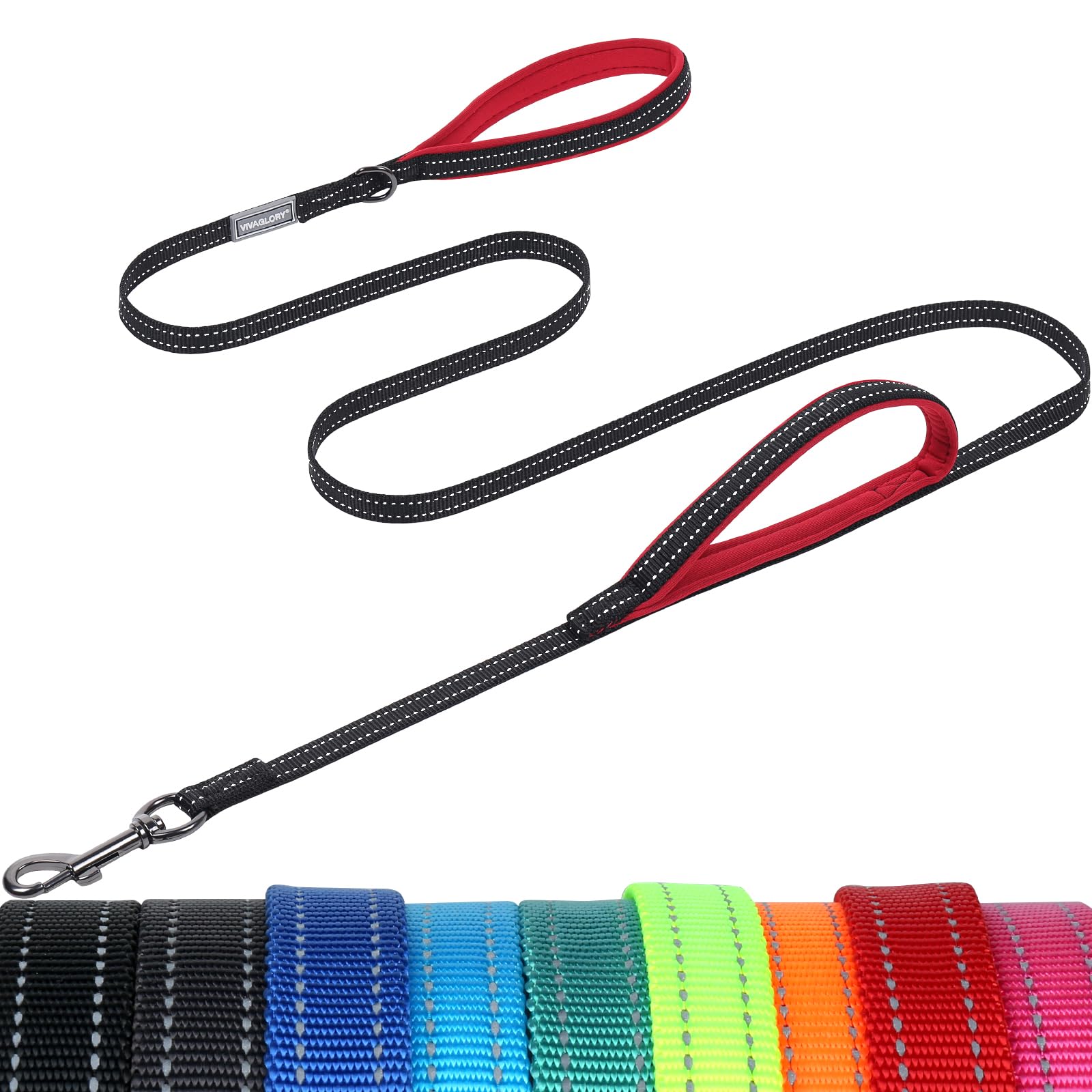 VIVAGLORY Twingrip Dog Leash, Double Handle Dog Leash for Training & Walking with Traffic Handle & 2 Loop, Traffic Control Reflective Heavy Duty for