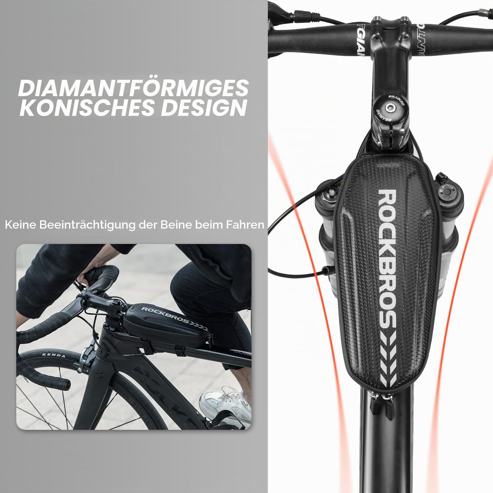 ROCKBROS Fahrrad Rahmentasche Wasserabweisend Oberrohrtasche für MTB Rennrad Faltrad Schwarz L 1,5L / M 1,1L