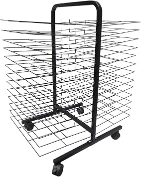 Metal Steel Double-Sided Wire Drying Rack with Removable Shelves, Mobile Art Drying Rack for Classroom Paint Drying Rack Canvas Rack Art Storage Stack Rack for Painting, Drawings  Size 26 Shelves