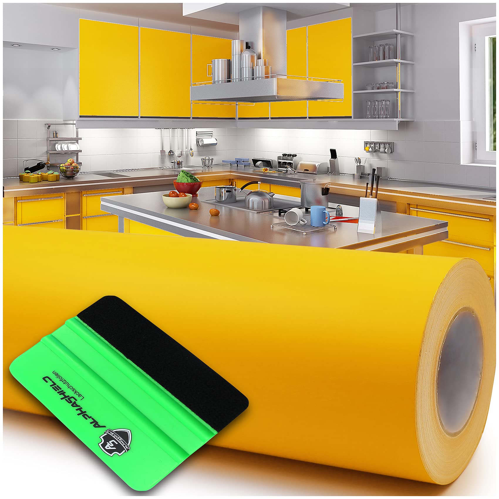 Film adhésif brillant ou mat pour meubles, cuisines ou salle de bains (021 jaune, mat) 10 m x 63 cm