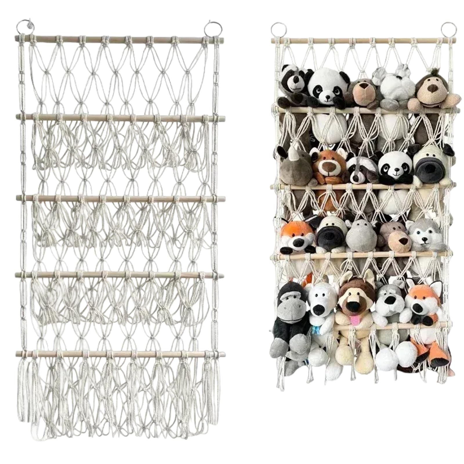 Rangement de hamacs pour enfants en peluche avec bâton en bois et corde de coton pour chambre