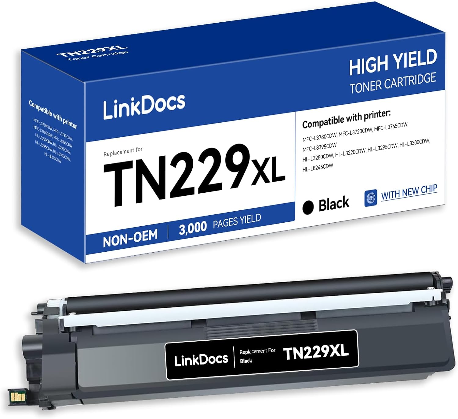 LinkDocs TN229XLBK High Yield Black Compatible Toner Cartridge Replacement for Brother TN229XL TN-229XL Black Work for Brother HL-L3280CDW HL-L3220CW MFC-L3720CDW MFC-L3780CDW Printers
