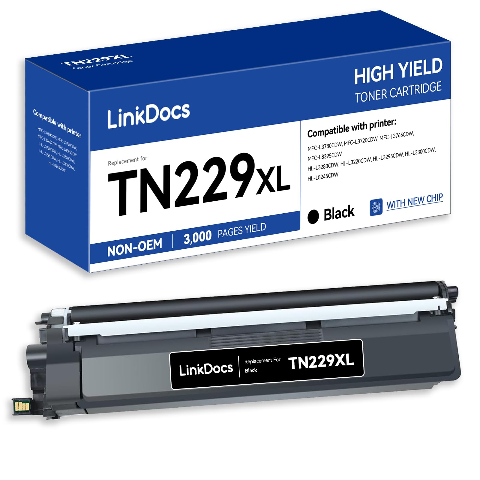 LinkDocs TN229XLBK High Yield Black Compatible Toner Cartridge Replacement for Brother TN229XL TN-229XL Black Work for Brother HL-L3280CDW HL-L3220CW MFC-L3720CDW MFC-L3780CDW Printers