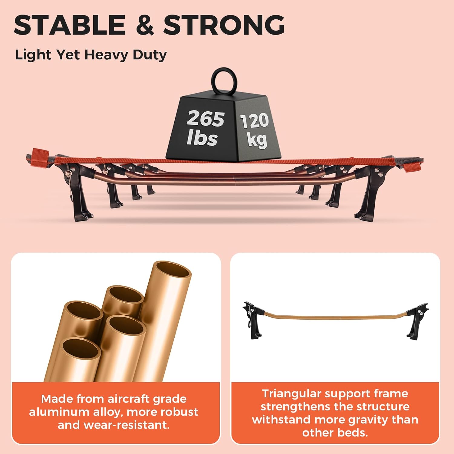 KingCamp Ultralight Camping Cot, Portable Folding Tent Camping Cot, 265 Lbs Heavy Duty Sleeping Cot with Pillow for Adults Outdoor Backpacking Travel Hiking, Orange