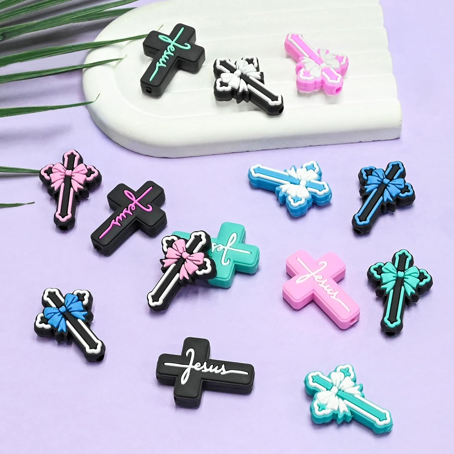 Silicone Focal Beads Bulk,63PCS Different Jesus Focal Beads for Pens/Necklace/Keychains/Bracelets Christian Gifts