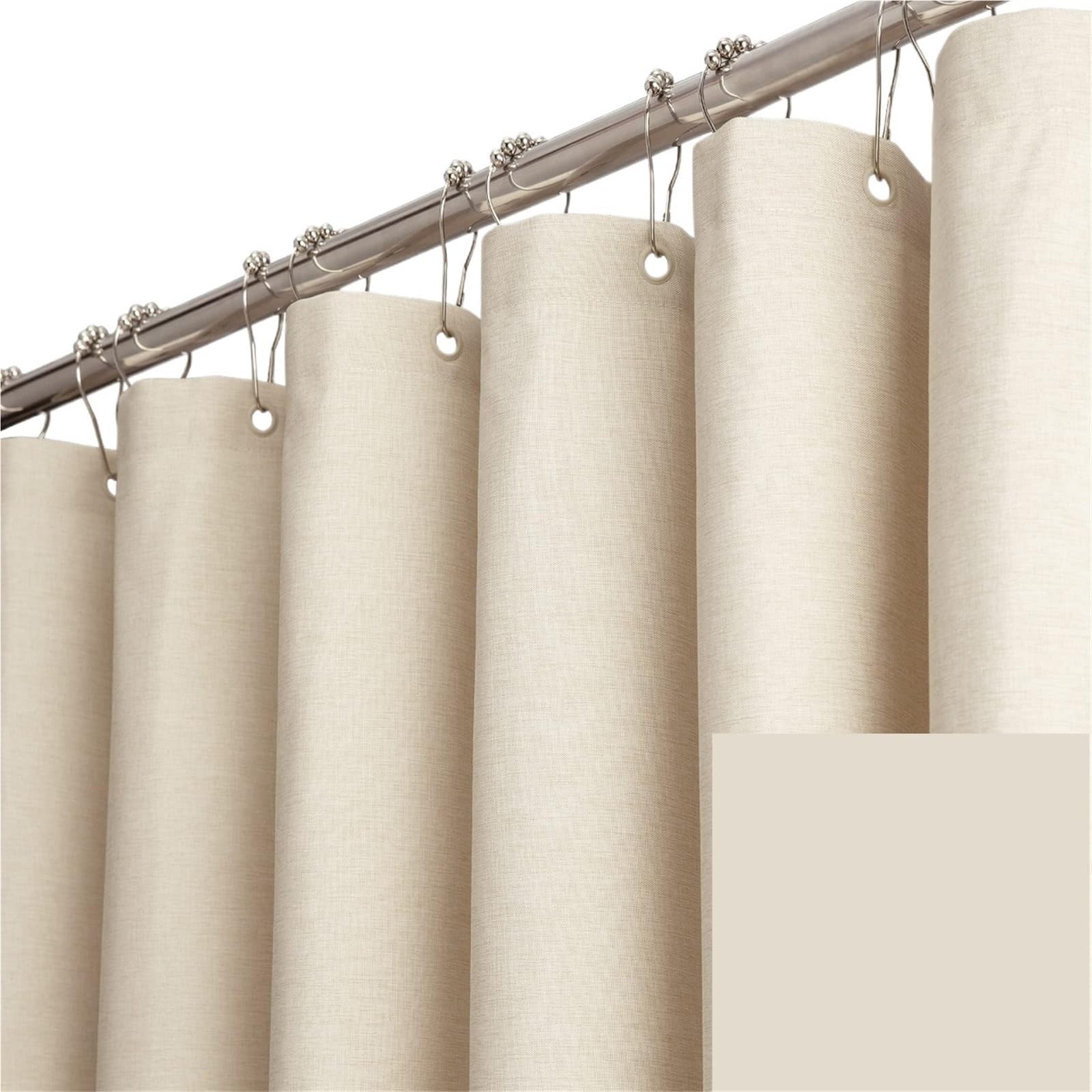 Juego de cortinas de ducha impermeables de lino con ganchos, tejido resistente, diseño texturizado, calidad de hotel, cortinas de baño beige (ancho 200 x alto 200 cm)