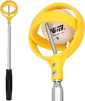 PGM Golf Ball Retriever, Stainless Extendable Golf Ball Retriever Telescopic for Water, Ball Retriever Tool Golf with Locking Clip, Grabber Tool, Golf Accessories Golf Gift for Men