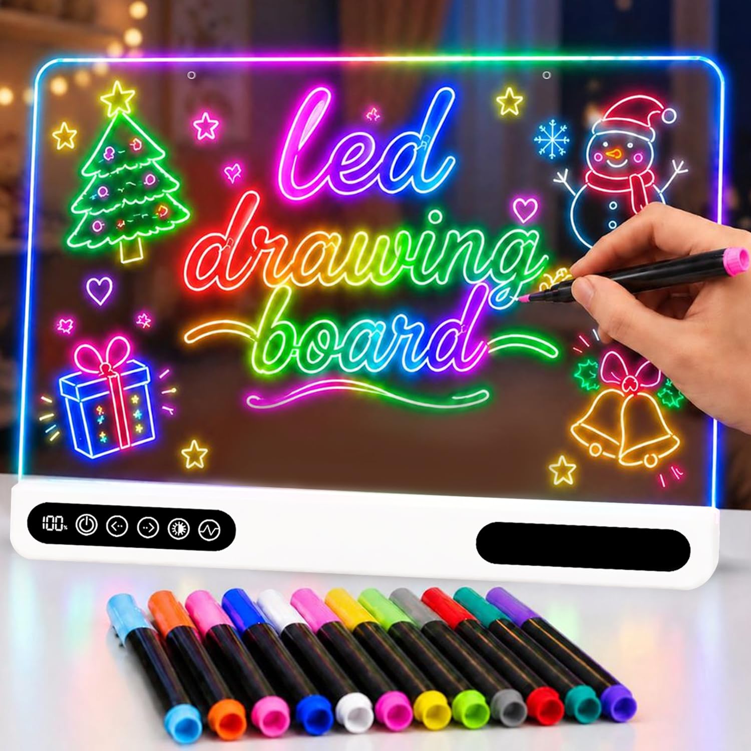 Photo 1 of Led Drawing Board, 16" Rechargeable Doodle Glow LED Note Board w/12 Markers