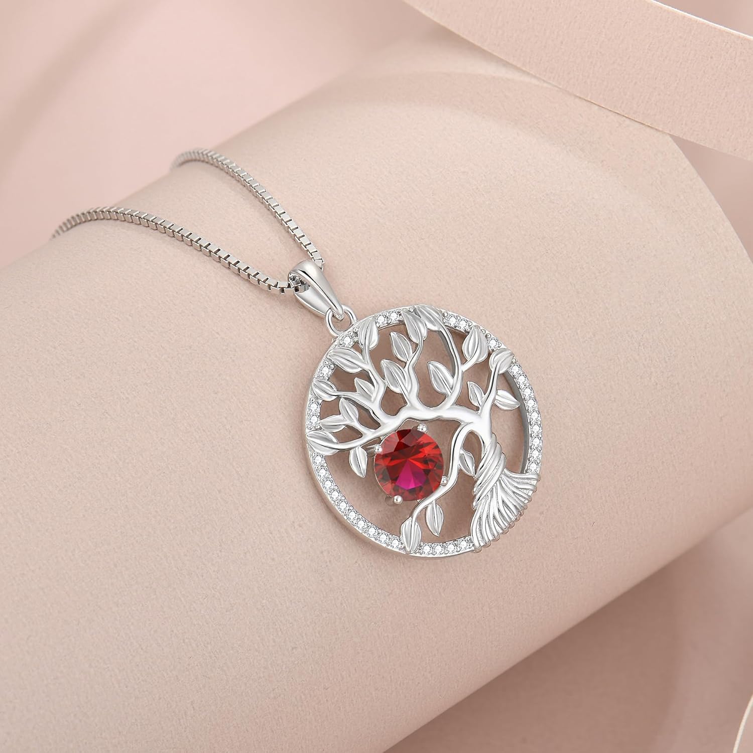 Tree of Life Necklace 925 Sterling Silver Family Tree Pendant Birthstone Jewelry Gifts for Women - Image 3