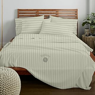 Queen Sheet Set 6 Piece - Queen Size Sheets Set - 100% Egyptian Cotton Sheets - up to 18" Deep Pocket Fitted Sheet - Hotel Luxury Sheets Set - Cooling Bed Sheets (Ivory Stripe)