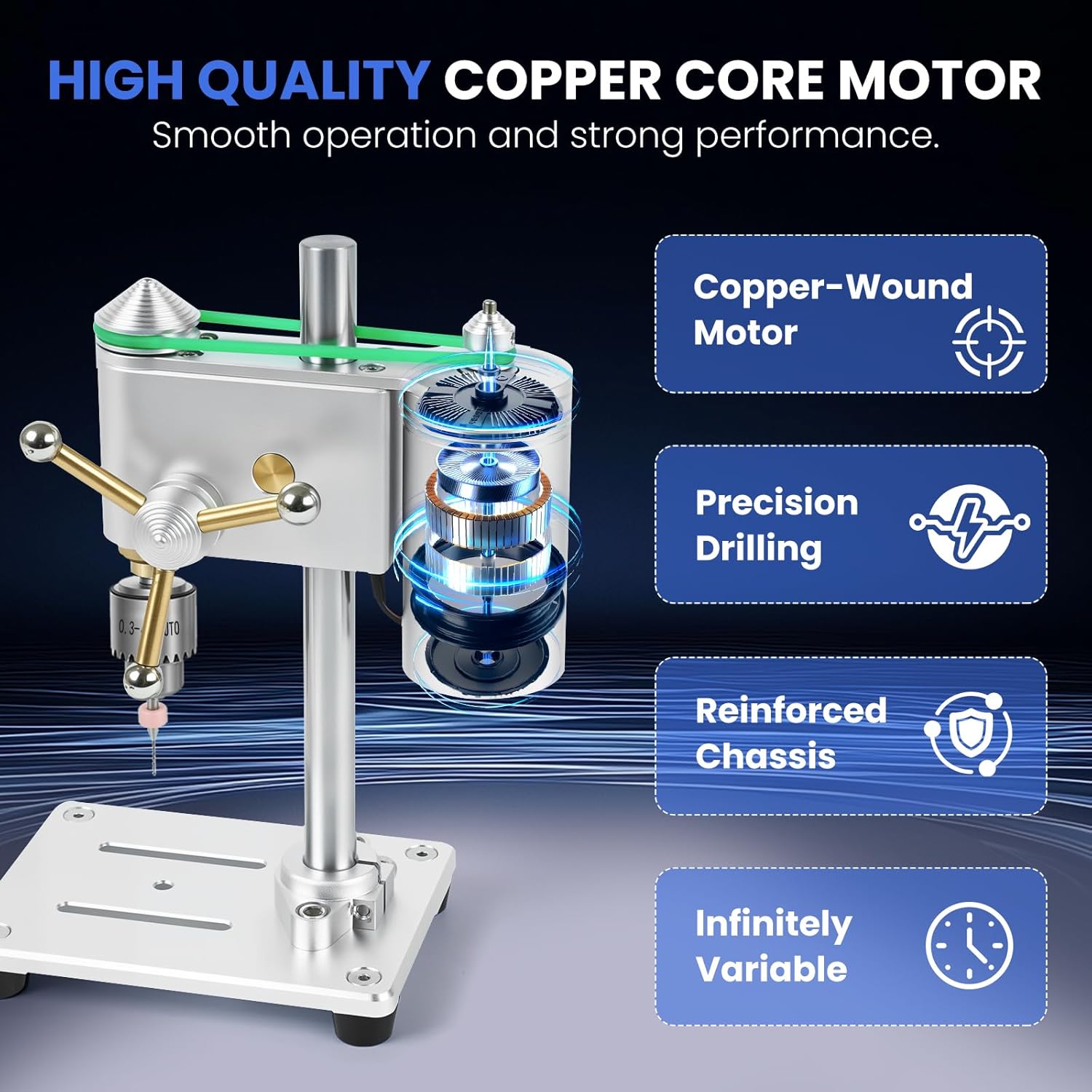 Mini Benchtop Drill Press, Precision Drill Press with Variable Speed Control, 360° Rotation CNC & JT0 Chuck for Metal & Wood, Jewelry, DIY Crafts, Watch, Lab