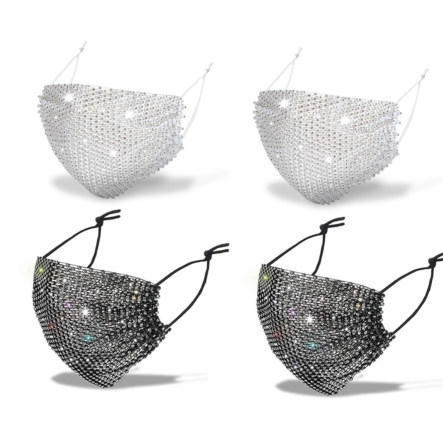 Kyerivs Mesh Masks Breathable Rhinestone Face Masks for Women Sparkly Mask for Wedding Party Nightclub (4pcs-L)