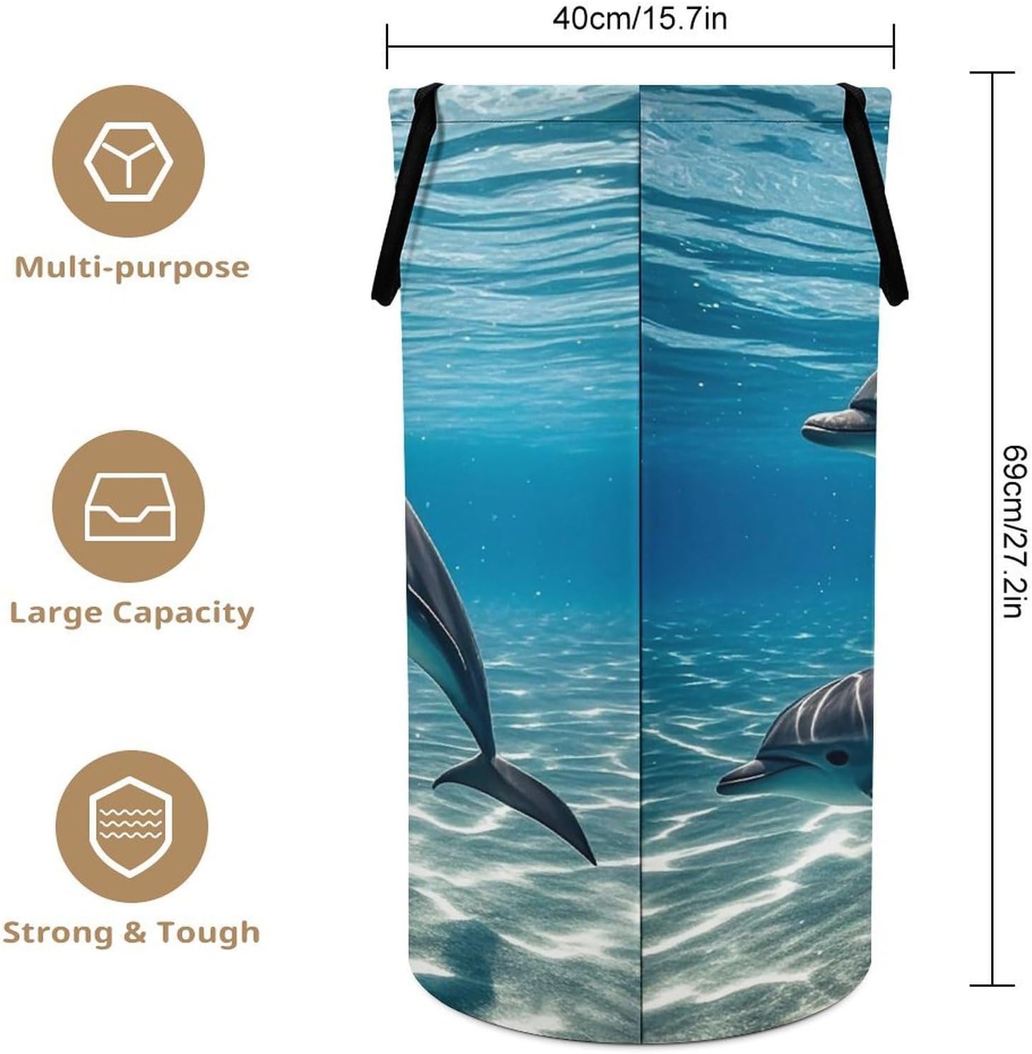 Dolphins Underwater Laundry Hamper Large Collapsible Laundry Basket with Handles Waterproof Clothes Hamper Portable Dirty Clothes Basket for Bedroom Laundry Room Closet Bathroom