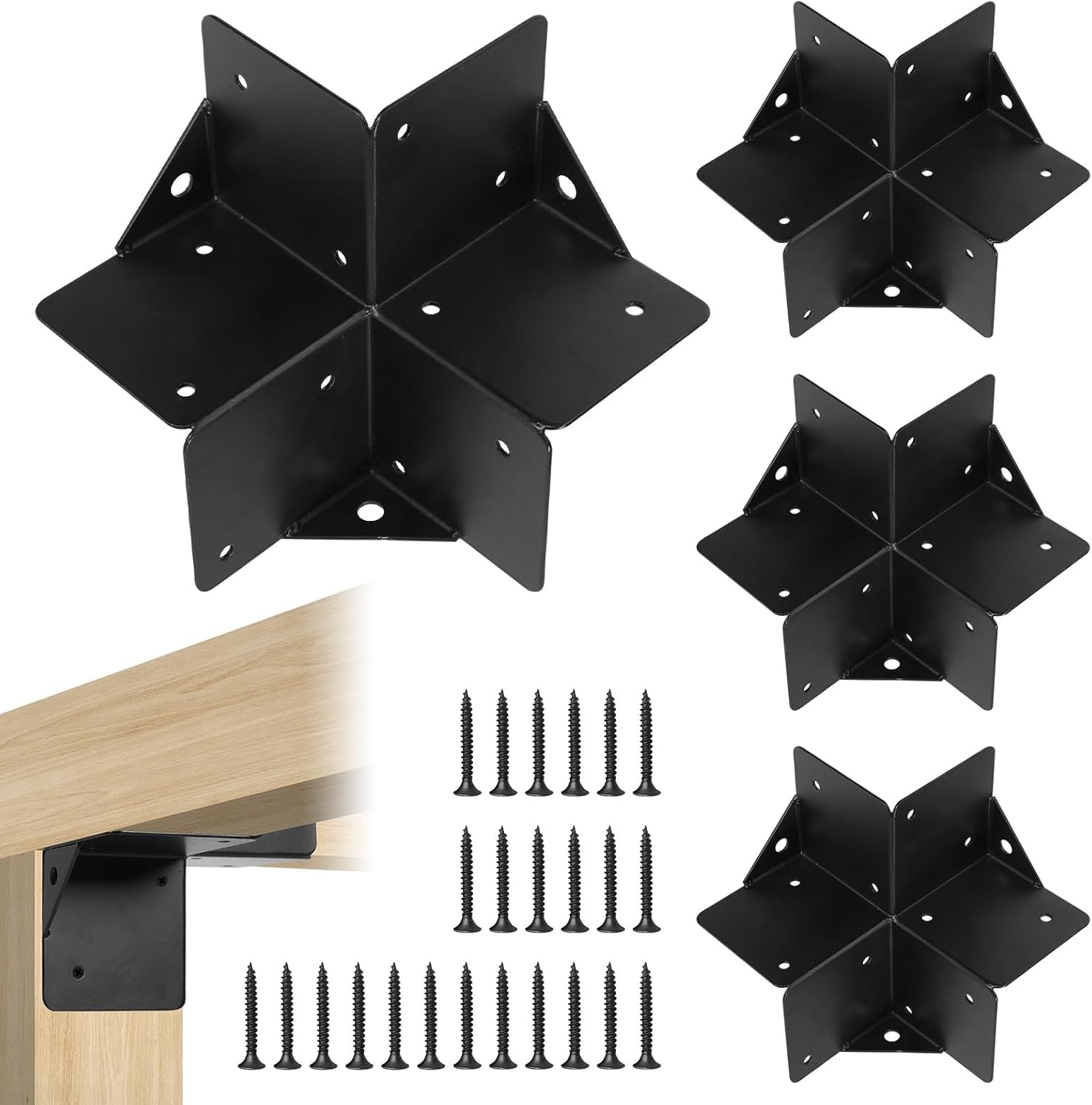 Pergola Bracket Kit 4''x4'', 4pcs 3-Way Right Angle Corner Bracket with Screws Pergola Corner Brackets for Gazebos Patio Pergolas Wooden House