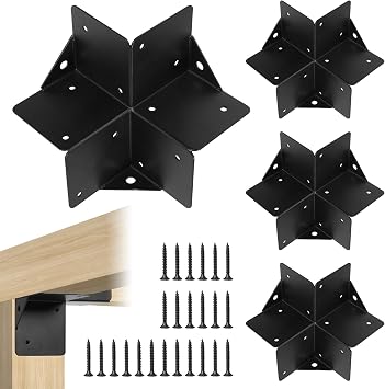 Pergola Bracket Kit 4x4, 4pcs 3-Way Right Angle Corner Bracket with Screws Pergola Corner Brackets for Gazebos Patio Pergolas Wooden House