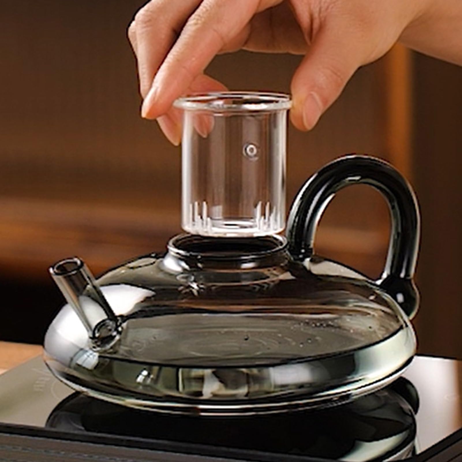 Tetera de vidrio de 600 ml con infusor extraíble resistente al calor con filtro para té de hojas sueltas(Transparent)