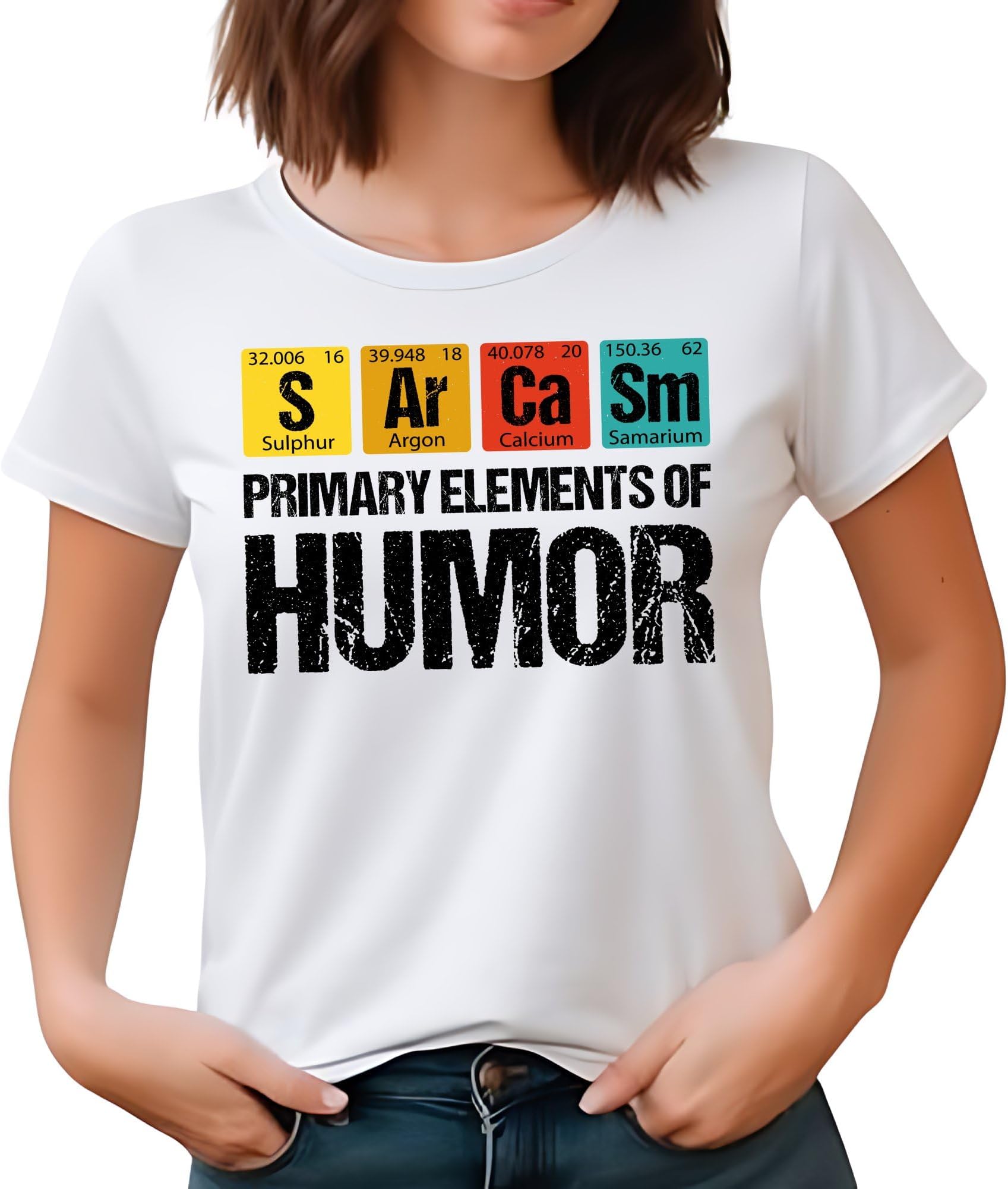 Seek Buy LoveFunny Science T-Shirt, Primary Elements of Humor, Periodic Table Tee, Geek Nerd Gift, Unisex Casual Educational Shirt