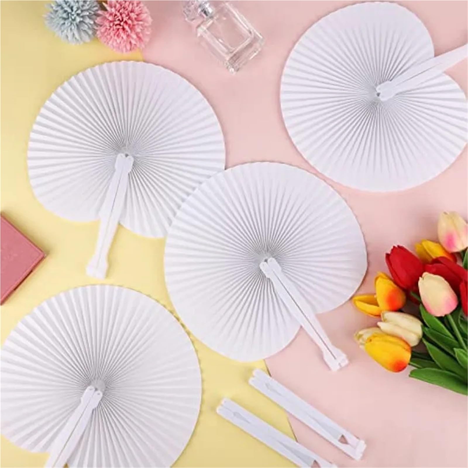 Weiße Party-Papierfächer, Dekorationen, Faltfächer mit Griff for Hochzeit(100pcs)