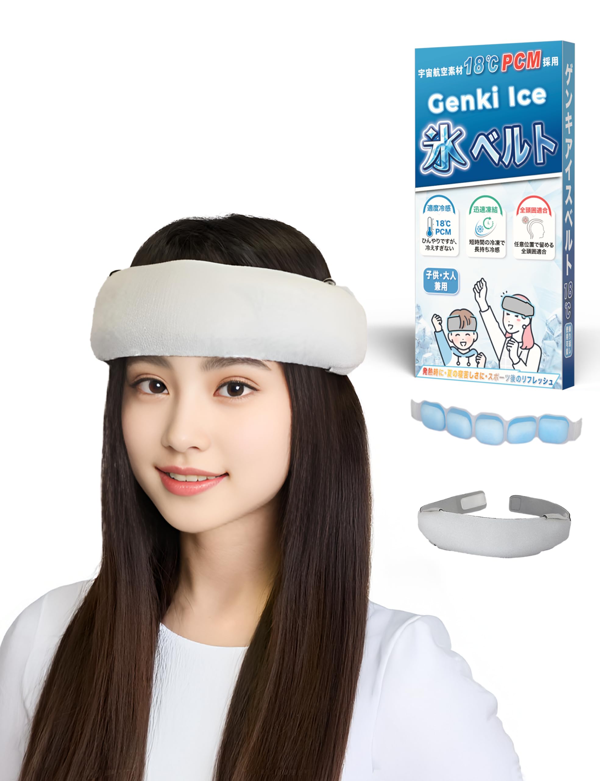 Amazon.co.jp: Genki Ice 冷却ベルト 18℃PCM採用 頭 おでこ 熱中