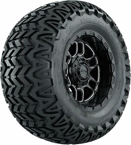 GTW 12 Inch Golf Cart Wheels and Tires Combo | GTW Titan Matte Black/Machined Wheels on 23x10.5-12 (23") Predator All Terrain Tires | Set of 4
