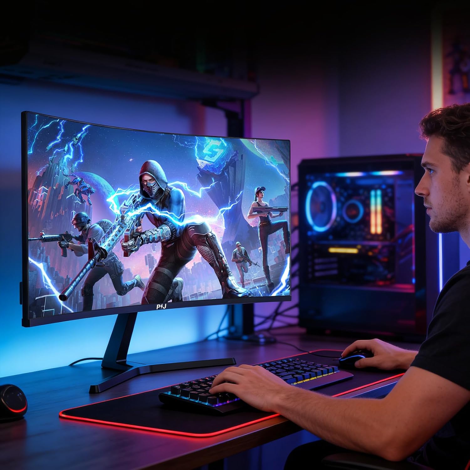 PIJ 27 Inch Curved Gaming Monitor 250Hz, FHD 1080p PC Screen Built-in Speakers, 1800R Computer Monitor with FreeSync, DisplayPort, HDMI, Wall Mountable, Eye Care for Home Office & Gaming