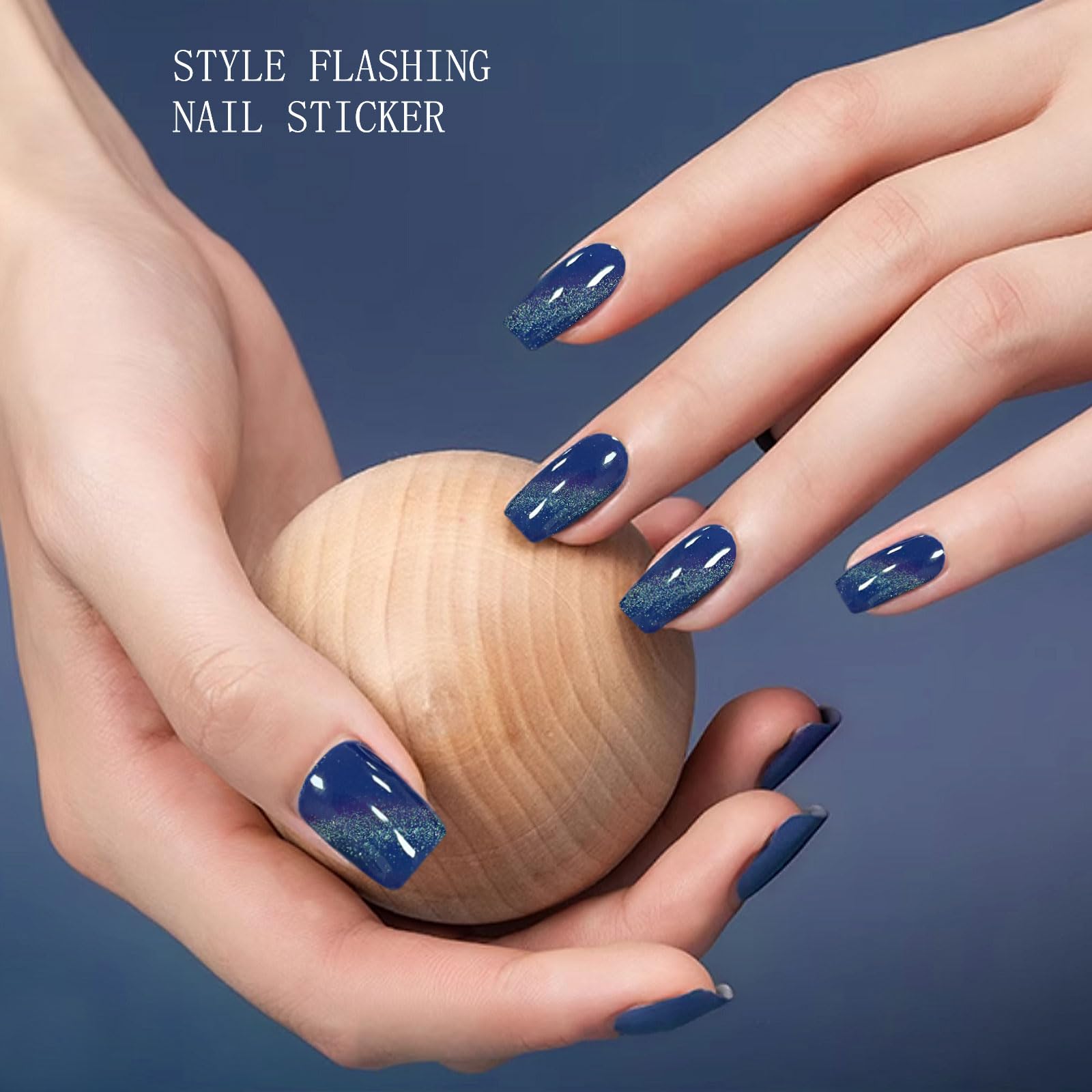 JMEOWIO Gel Nail Stickers Cat Eye Dark Blue Semi Cured Gel Nail Strips Wraps UV/LED Nails Art Design Decoration Accessories - Image 4