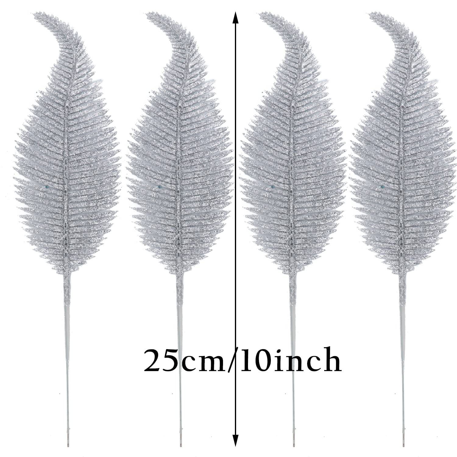Kunjocy 12 Pieces Christmas Tree Feathers Decorations Artificial Glitter Leaves Picks Christmas Giant Baubles Ornament for DIY Accessories Christmas Tree Flower Arrangements Wreath Garland (Silver) - Image 3
