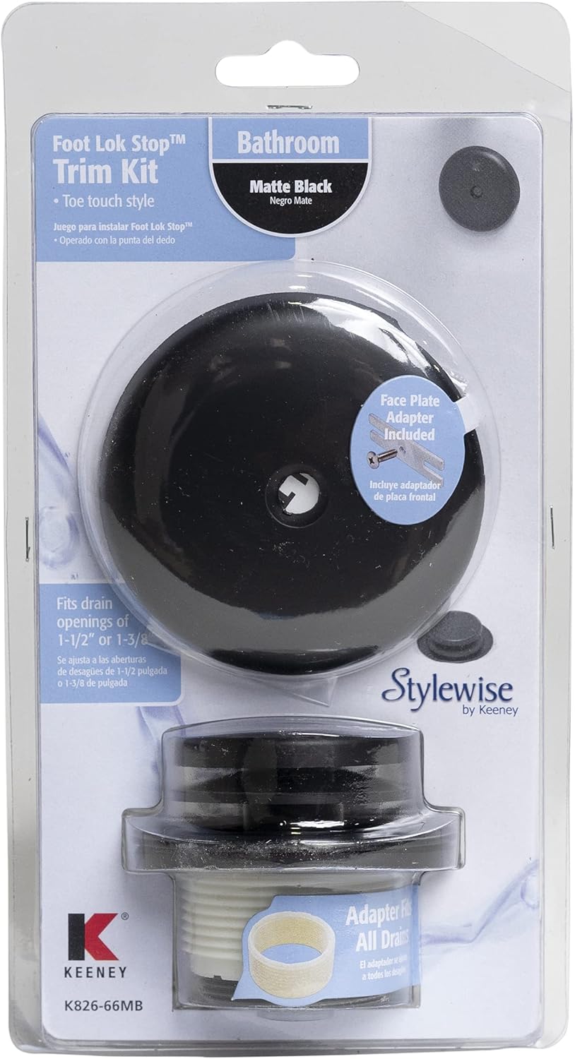 Plumb Pak K826-66MB Foot Lok Stop Style Universal Bath Drain Replacement Trim Kit, Matte Black