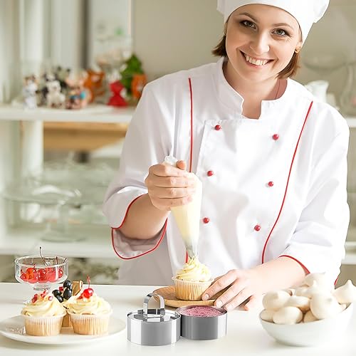 Miniatura 8 de Molde de anillo de pastel de 3 pulgadas para hornear de acero inoxidable, juego de 8 moldes redondos para mousse de postre con empujadores, anillos