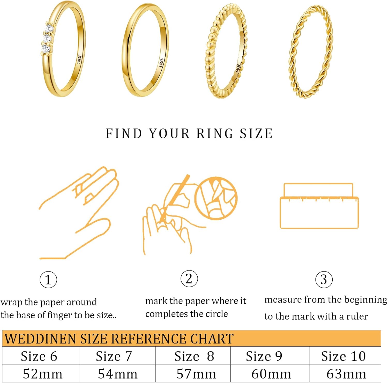 WEDDINEN 4PC Gold Rings for Women, S925 Sterling Silver 14k Gold Filled Plated Stackable Thin Thumb Ring Set Cubic Zirconia Dainty Stack Gold Knuckle Rings Set Size 6-10 - Image 5
