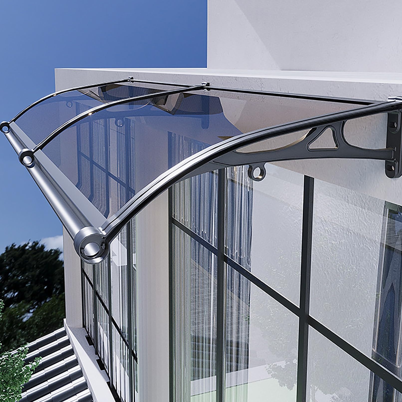 Auvent de porte transparent 60x120cm avec support aluminium pour l'entrée