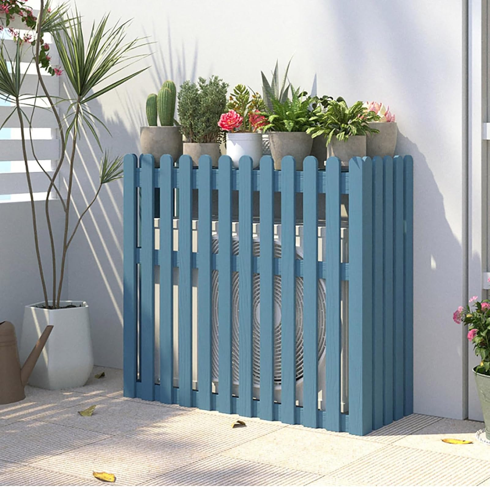 Couvercle de climatisation en bois bleu pour embellir votre terrasse ou balcon