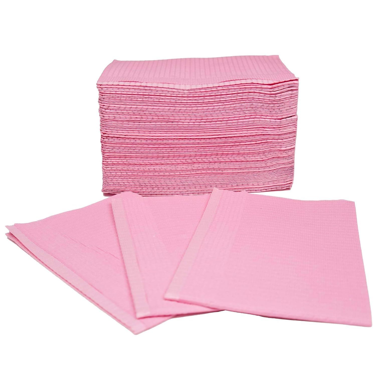 125 Pink Disposable Dental Bibs 13"x18" | 3 Ply Waterproof Dental/Tattoo/Nail Bib for Patients | Dental Tray Covers, Salon Cover | Disposable Patient Bibs, Dental Bibs Disposable (125, Pink)