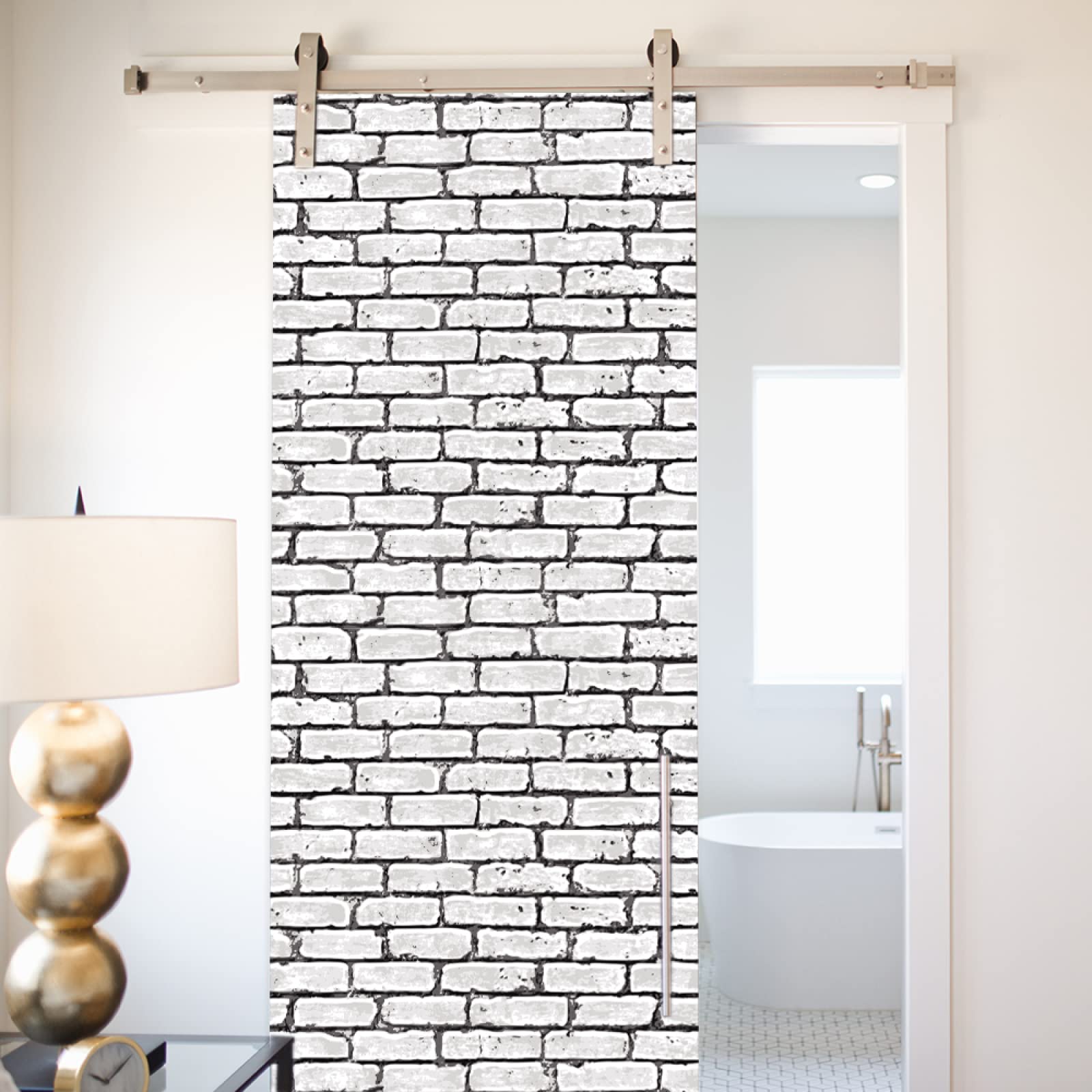 Adesivo Per Porte Interne 3D Effetto Muro Di Mattoni Grigi, Dimensioni 80x210 Cm, Autoadesivo In PVC Impermeabile