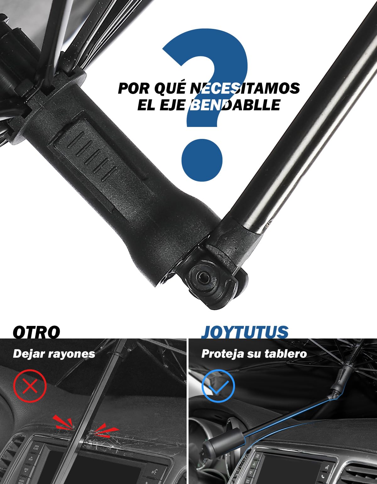 JOYTUTUS Parasol Coche Delantero, Parasol Plegable Coche con Barra Ajustable, Paraguas Parasol Coche Parabrisas Anti UV Rayos, para la mayoría de los Coches,SUV, Camiones (Diseño Patentado UE)