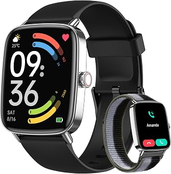 Smart Watch for Women Men, 2 Bands Health&Fitness Watch for iPhone/Android, Make Call and Message Notice, 24/7 Heart Rate/Sleep/SpO2 Tracker, 1.85" HD Smartwatch with 120 Sport Modes, IP68 Waterproof