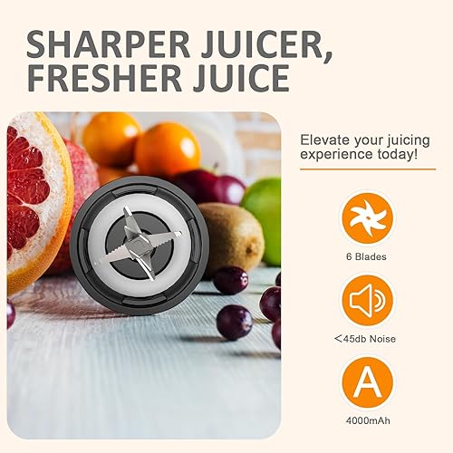 Miniatura 2 de BESNOOW Portable Blender, Personal Blender for Shakes and Smoothies, 4000mAh USB Rechargeable, BPA Free 15.2 Oz 450ML Juicer Cup with 6 Blades and