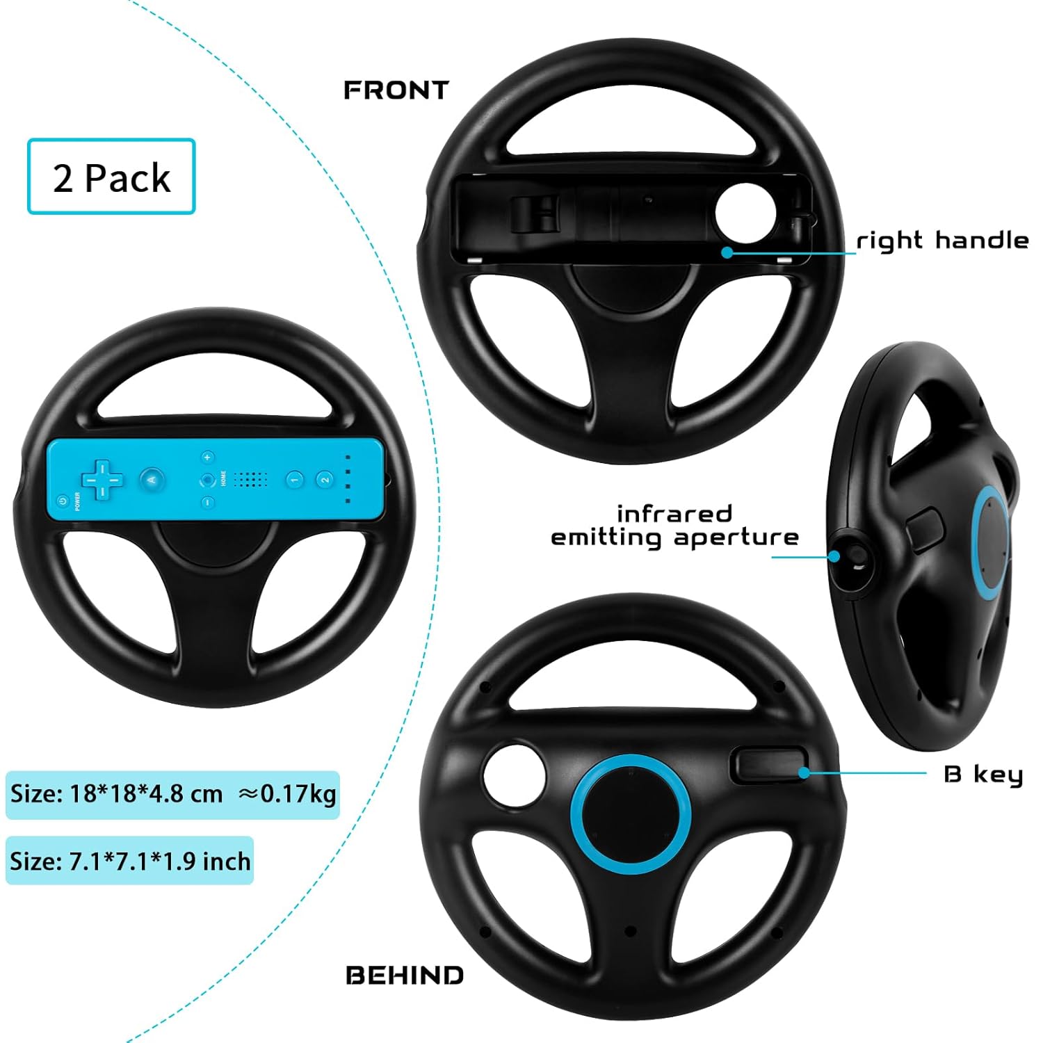 Machine-Ya Wii Zapper Gun and Steering Wheel Compatible with Nintendo Wii & Wii U Remote Game (2-Pack, Black) - Image 2