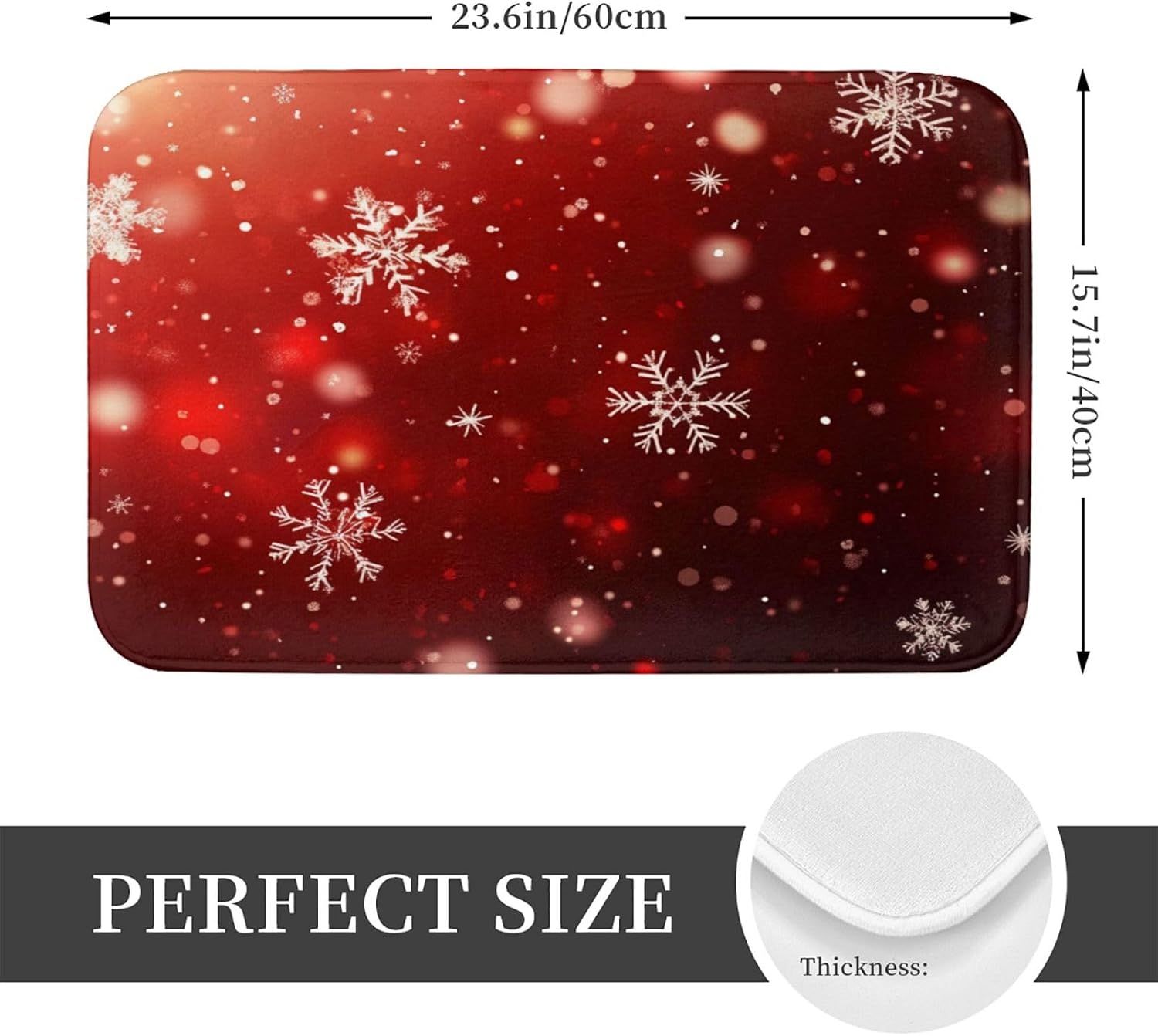 Bath Mat Red Christmas Snowflake Xmas Glitter Bathroom Rug Shower Mat Non Slip Absorbent Quick Dry Memory Foam Washable Soft Floor Carpet Bath Rug for Small Bathroom Tub Sink Hotel 15.7 x 23.6 inch