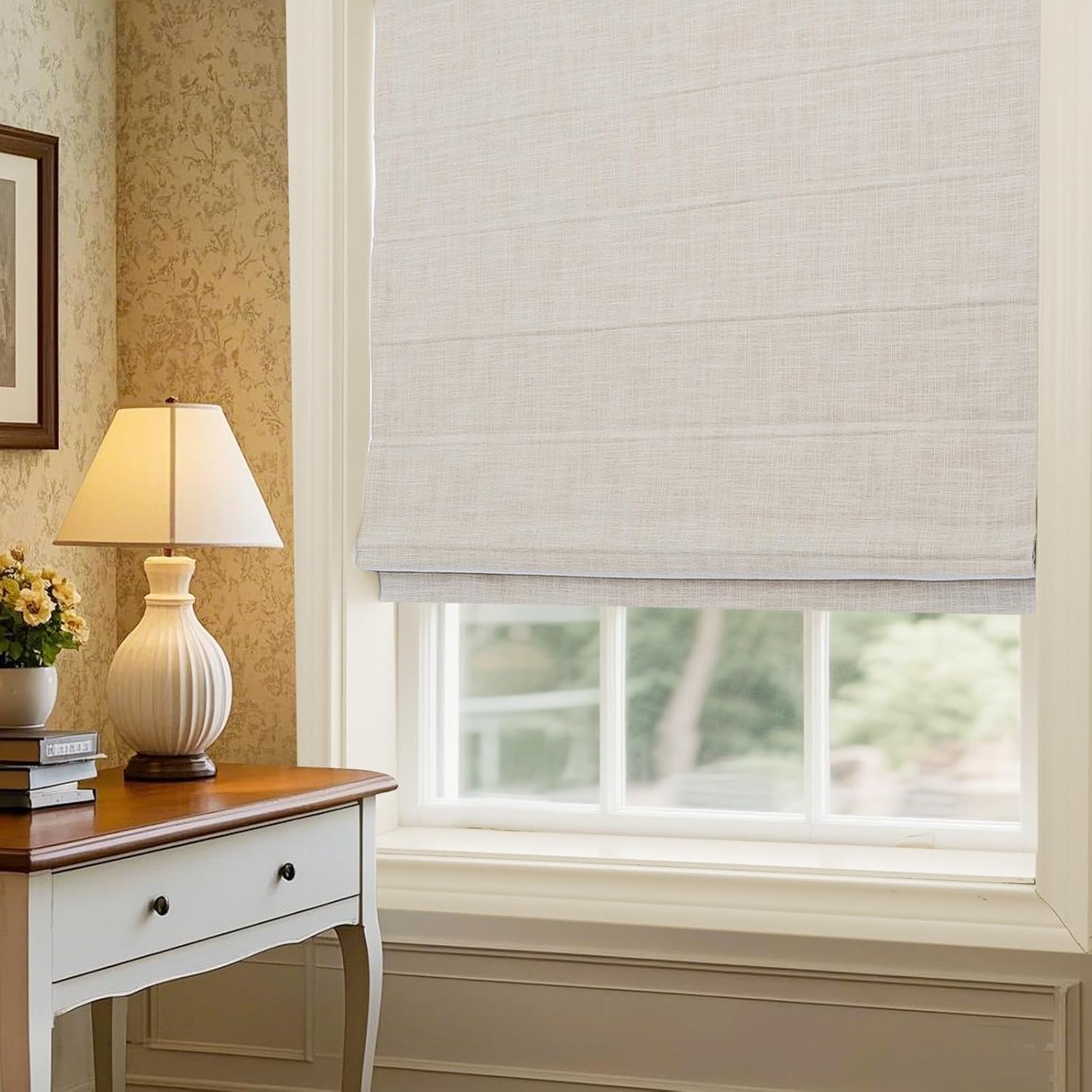 Cordless Roman Shades Window Shades, Beige White Blackout Light Filtering Custom Window Roman Blinds, Fabric Roman Shades for Windows, French Doors, Doors, Kitchen Windows