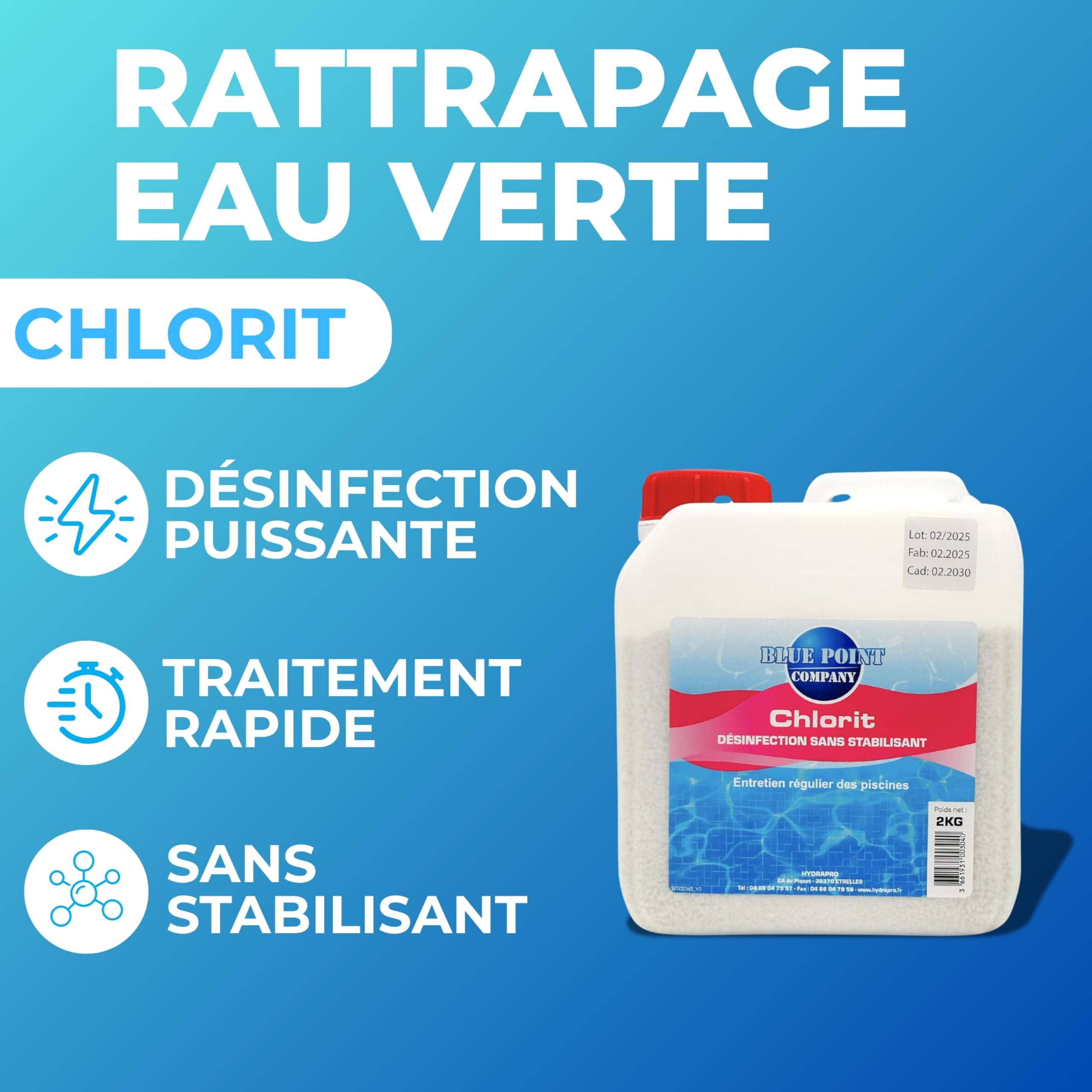 Chlore Choc Non Stabilisé 2KG | Hypochlorite de Calcium en Poudre | Traitement Efficace Contre Algues & Eau Verte | Désinfection Rapide pour Piscine & Spa | Produit sans Stabilisant, Granulés