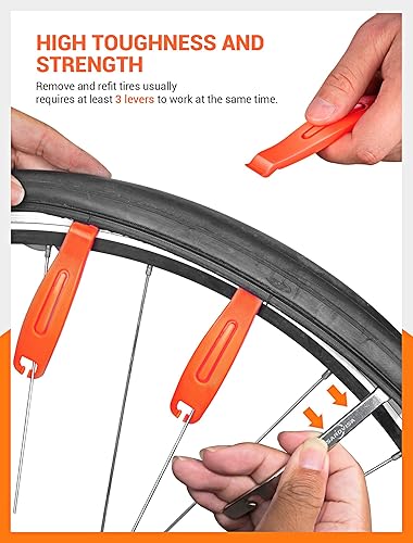 Miniatura 4 de Palancas para neumáticos de bicicleta 3 palancas de neumáticos ultra fuertes y 2 cucharas de neumáticos de acero inoxidable, herramienta de